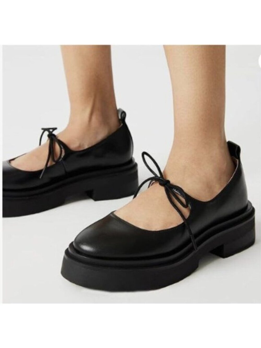 Milooey shoes Women's Round Toe Platform Mary Janes Lace Up Black Chunky Heel